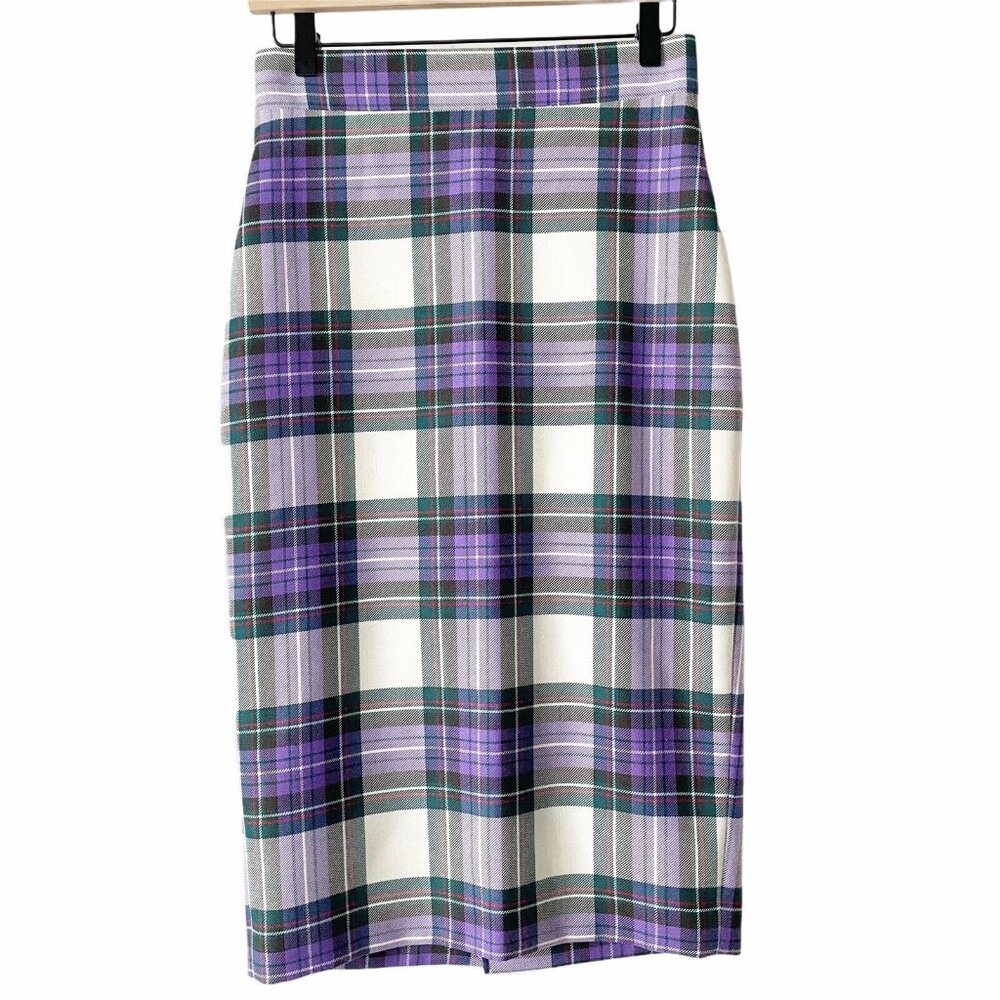 Giada Benincasa Ciao Amore 100% Wool Purple Plaid Pencil Skirt Medium - Picture 1 of 8